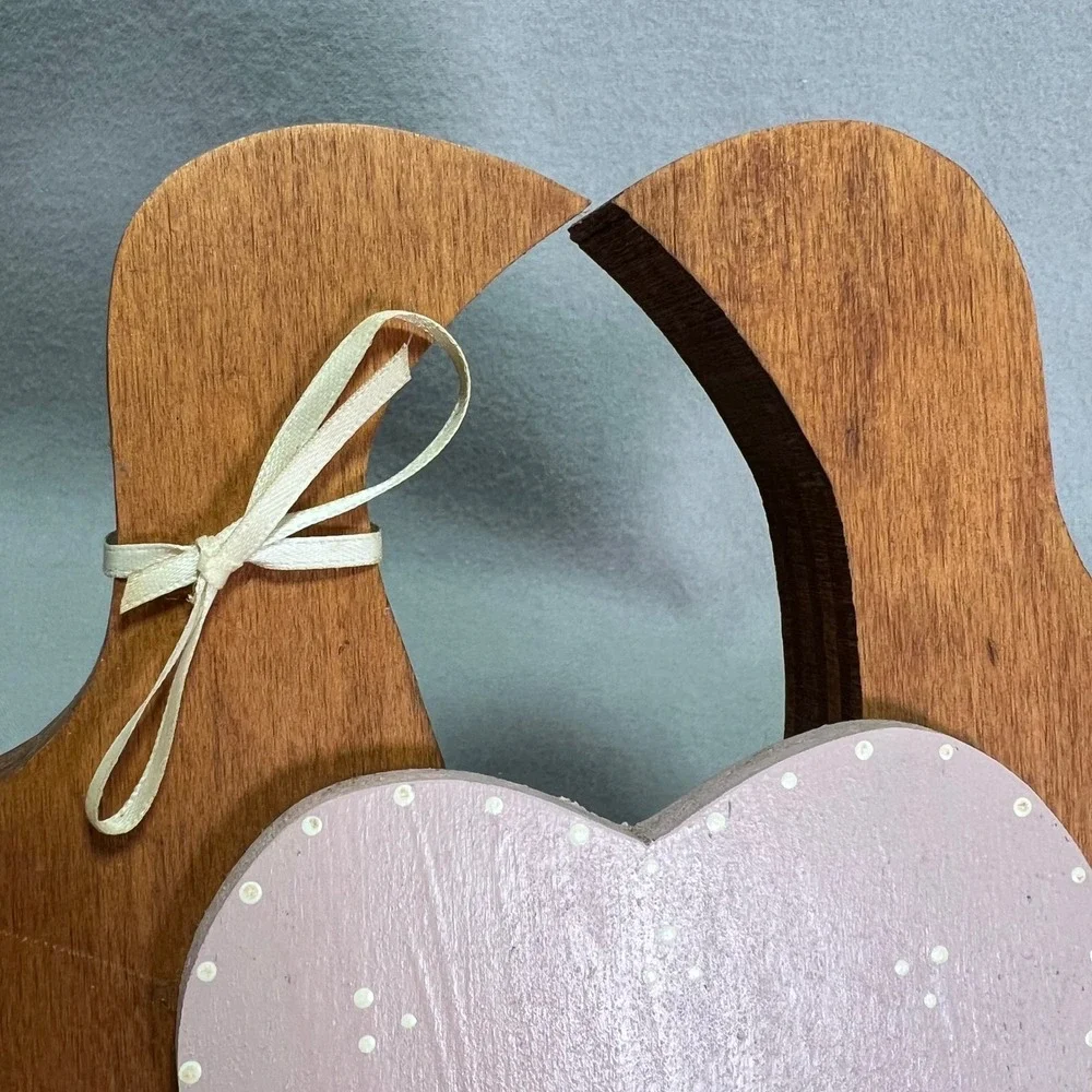 Wood Hanging Wall Hooks Kissing Ducks 80s Vintage Rustic Farmhouse Cottagecore